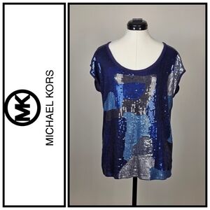 Michael Kors Blue Sequin Knit Top – Size L